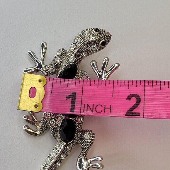 Silver Lizard Brooch Pin Rhinestone Gecko or Lizard Brooch Pin - Picture 10 of 14
